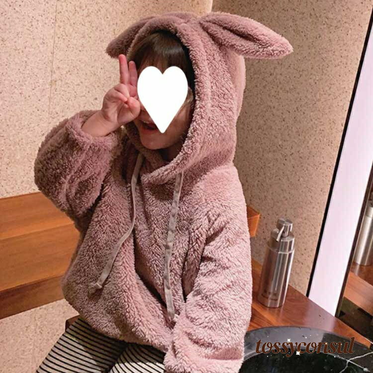 新生活応援 パーカー 子ども フーディー 裏起毛 ボアパーカー プルオーバーパーカー 冬物 秋冬 プルオーバ 80 90 100 110 120 130 キッズ 子供服 女児 ガールズ あったか 防寒 長袖 耳付き うさ耳 うさぎ パーカー