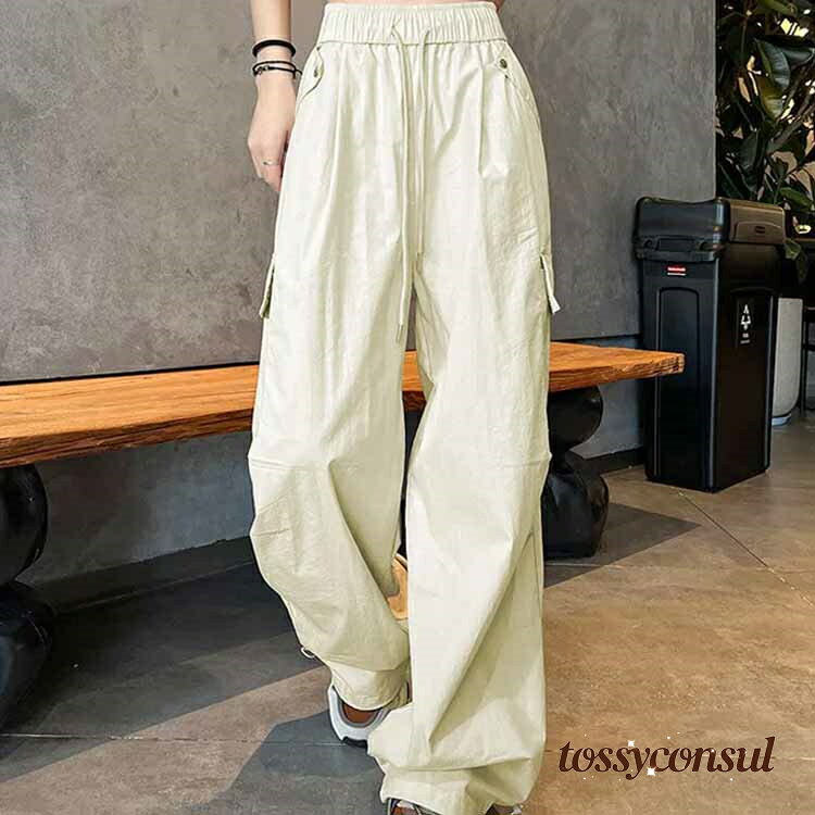 新生活応援 レディース ストレート ゆったり ルーズ ワイド カジュアル カーゴパンツ ボトムス ジョガーパンツ カーゴパンツ ウエストゴム 無地 シンプル かわいい おしゃれ カーゴポケット れいめ 大人 作業着風 アメカジ ストリート