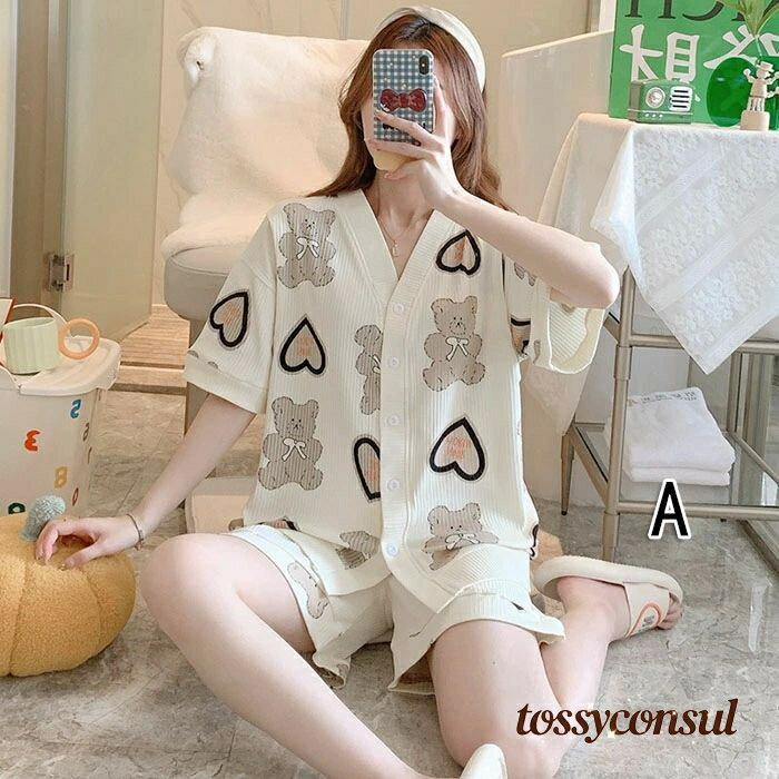 新生活応援 ウエス 授乳口付き ルームウエア ハーフパンツ 上下セット コットン 綿 大きいサイズ 秋 夏 春 半袖 前開き レディース パジャマ