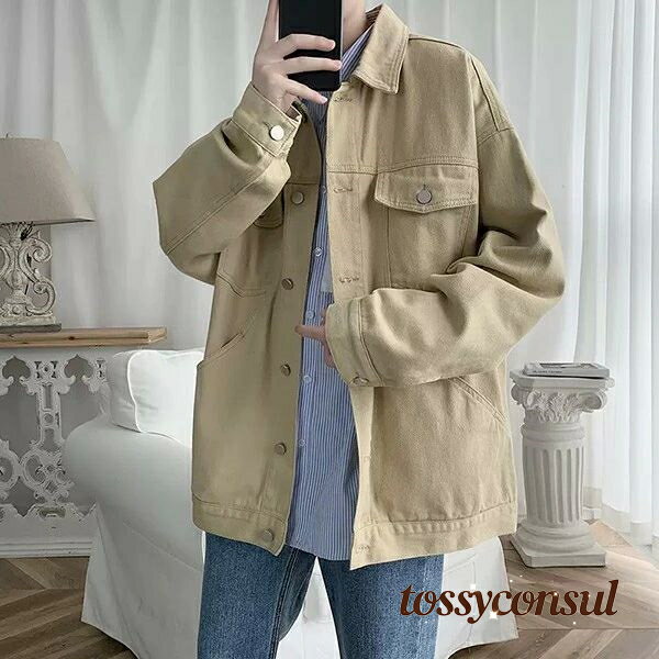 カジュアル 長袖 韓国風 ポケット付き 定番 ユニセックス 男女兼用 メンズ 5カラー 新品 春 前ボタン 折り襟 デニムジャケット