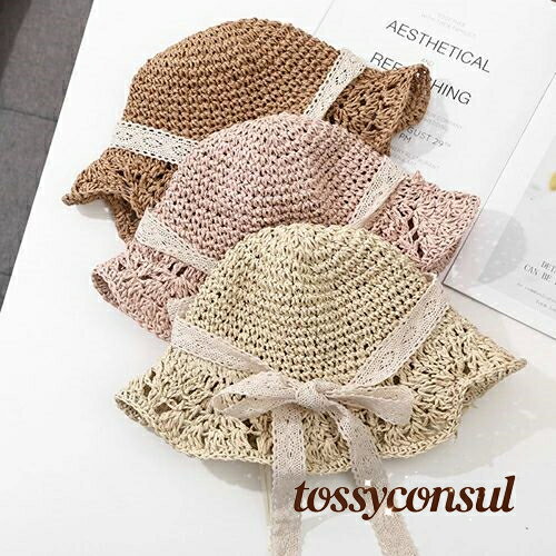 新生活応援 春 UV対策 可愛い リボン 折りたたみ 遮光 つば広 サンバイザー ストローハット 麦わら帽子 女の子 日よけ キッズ 子供 ベビー