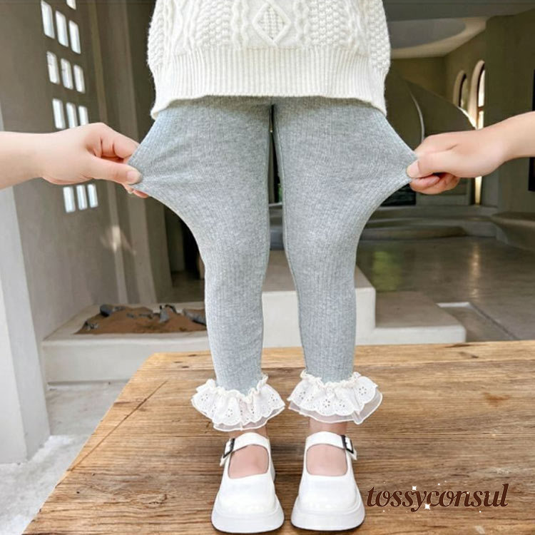 新生活応援 ベビー 裾レース 110 100 130 レギンス 120 可愛い スパッツ キッズ ロングパンツ 90 レギパン ボトムス フリル キッズ服 履きやすい 伸縮性 ストレッチ パンツ シンプル ジュニア 子供服 女の子 ウエストゴム
