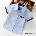 「50%OFFクーポン」新生活応援 子供服 半袖 シャツ ドット柄 切り替え 襟付き 前開き フロントボタン 胸ポケット 男の子 男児 ボーイズ 薄手 清楚感 フォーマル 入園 卒園 入学 卒業式 結婚式 発表会 冠婚葬祭 夏 全3色