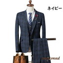 『50%OFFクーポンあり』新生活応援 メンズスーツ チェック柄 韓国風 細身 着痩せ 3点セット 長袖ジャケット+パンツ+ベスト 3ピーススーツ 礼服 紳士 ...