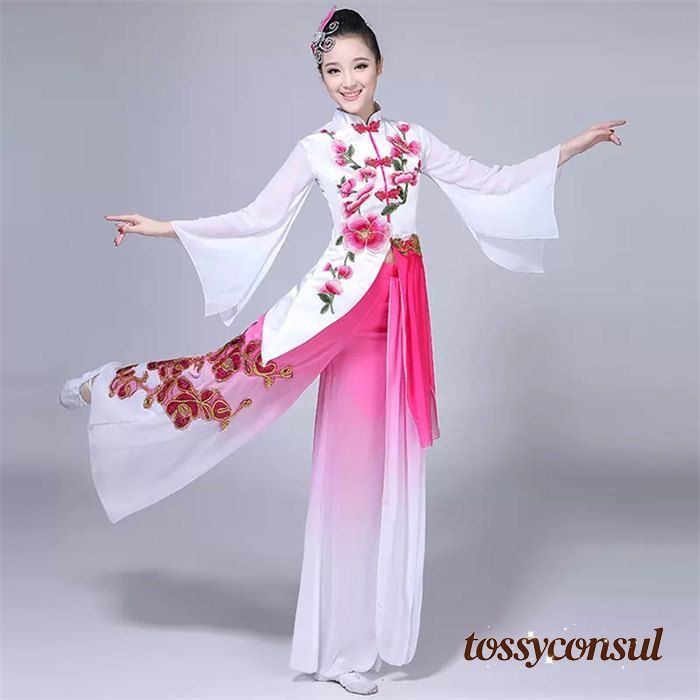 新生活応援 ダンス衣装 ステージ衣装 古典舞踊 ダンス衣装 中華ダンス用 扇子 舞台 チャイナ風民族ダンス レディース 大人用 舞扇子 演舞扇 ダンスウエア グラデーション かわいい パンツ トップス 2点セット 羽織 民族ダンス衣装