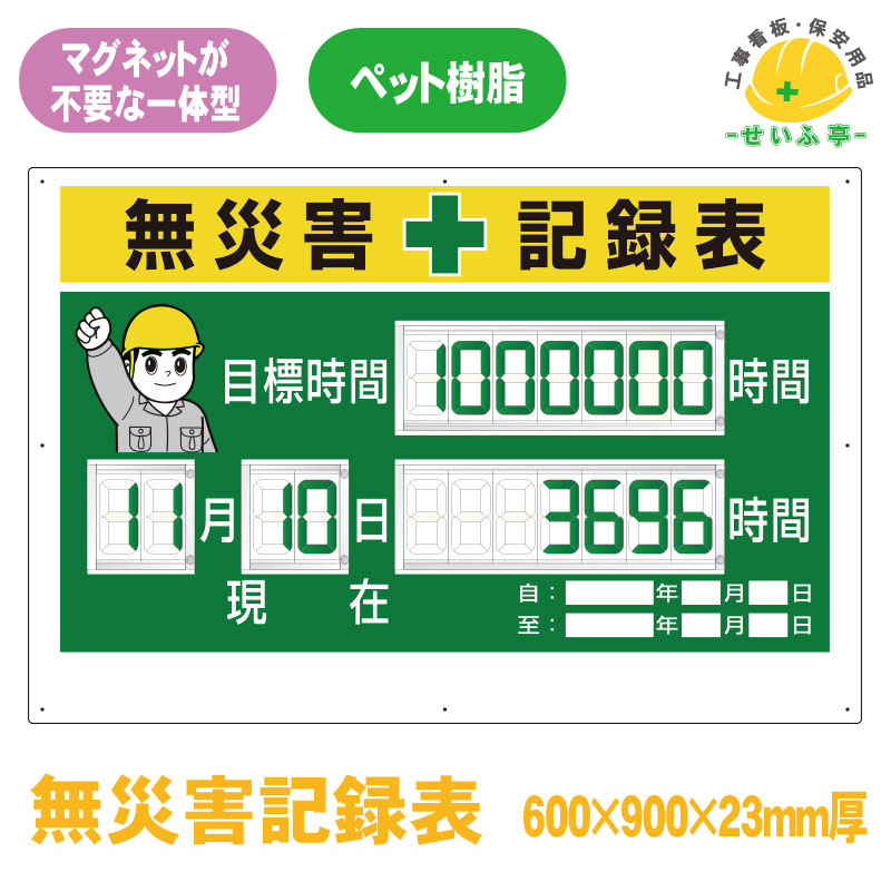 Rakuten - 【送料無料】デジタル数字型無災害記録表 数字板固定式 本体一体型 1組 ユニット 600mm×900mm 23mm厚 【数字板サイズ】100×48mm