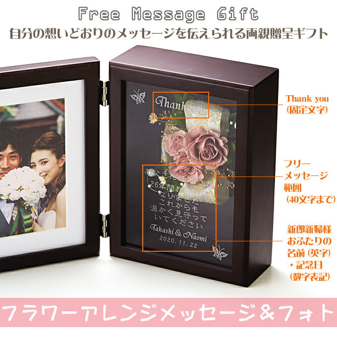 ▼フラワーアレンジメッセージ＆フォト イエロー 19.8×15cm フォトフレーム 花 プリザーブドフラワー 名入れ 写真 写真立て 結婚式 披露宴 両親プレゼント 親ギフト お祝い【返品不可】【キャンセル不可】