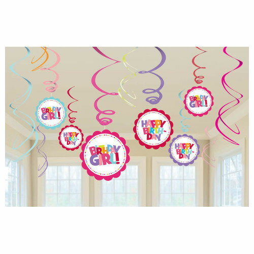 スワールデコレーション ハッピーバースデーガール 装飾 飾り パーティー 誕生日 バースデー HAPPY ポップ
