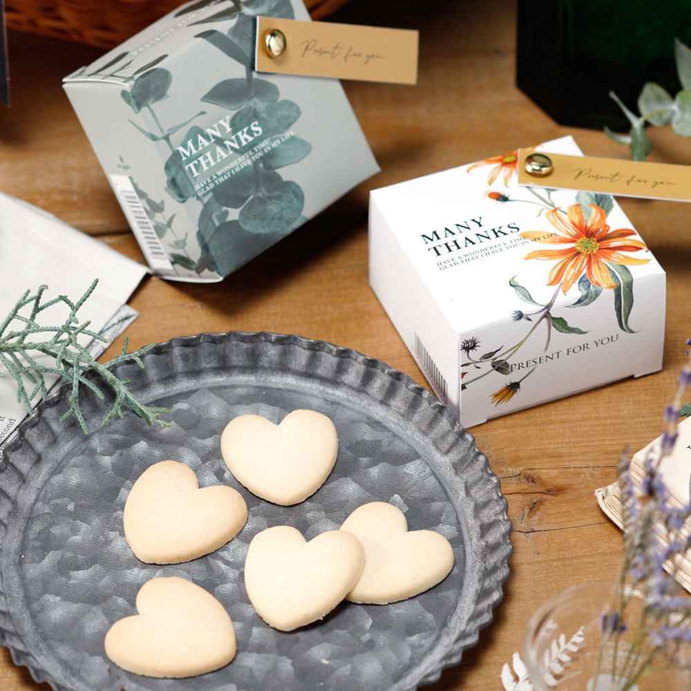 ウェルカムオブジェ 結婚式 プチギフト ボタニウム（ハートクッキー）30個セット かご付きお菓子 ウェディング パーティー 二次会 ブライダル ギフト 送賓 お見送り お礼 お返し【返品不可】【キャンセル不可】[1857]【NE2】