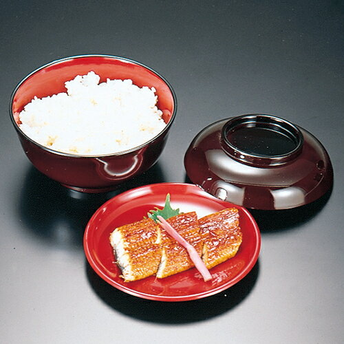 味づくし　朱中皿付　タメ内朱　380-36211(Z387-141)丼 丼ぶり どんぶりうな重箱 椀型 お椀型 丸型 蓋..