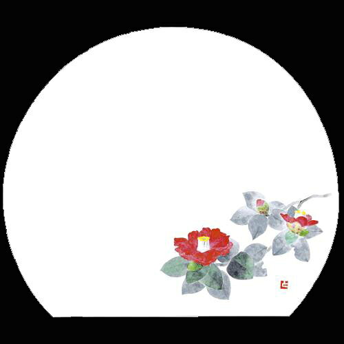Rakuten - 半月尺3雲竜和紙マット　椿(11、12月)100枚入　192-40039(Z126-197)紙マット 紙製 ペーパーマット テーブルマット ランチョンマット 雲竜紙 半月型 日本製 100枚入 使い捨て 使い捨てマット 和風 おしゃれ 和食 料亭 旅館 レストラン カフェ ホテル 飲食店 業務用