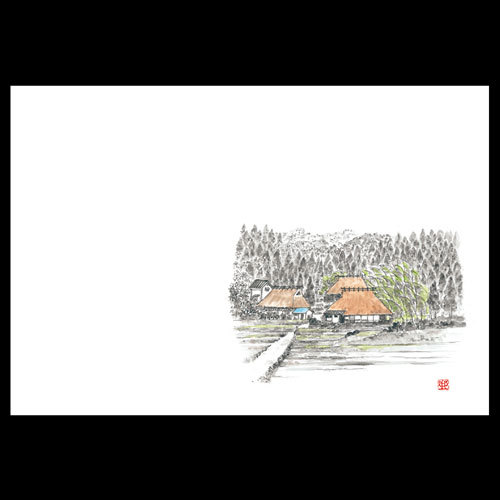 38cm上質紙マット　新故郷　201-10097(Z103-186)テーブルマット ランチョンマット 紙マット 紙製 ペー..