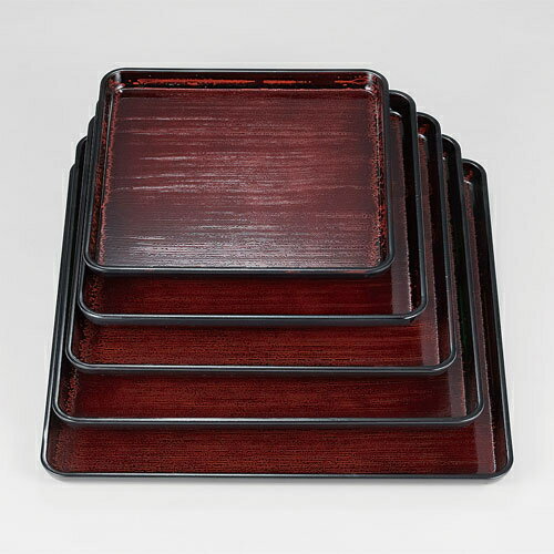 厚口正角盆 タメハケ目 8寸~尺2 340-53741~54141(Z326)お盆 トレー トレイ 配膳トレー 日本製 漆器 業務用お盆 業務用トレー 配膳 カフェ レストラン 飲食店 旅館 介護施設 給食 家庭用 業務用