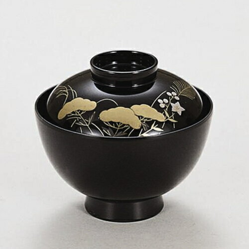 3.7寸みやこ椀　黒秋草　350-17203(Z346-188)汁椀 汁碗 味噌汁椀 お椀 おわん 蓋付き 業務用 業務用食器 旅館