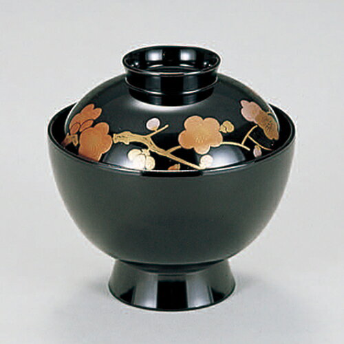 3.5寸小吸物椀　黒枝梅　350-19132(Z349-158)汁椀 汁碗 味噌汁椀 お椀 おわん 割れにくい 軽い 軽量 蓋..