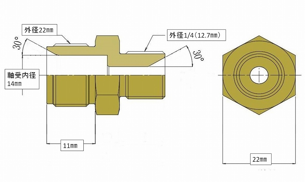 高圧M22カプラ オス（1/4オスネジ）　B社製　　　　　　　　　　　　高圧洗浄機用カプラー　蔵王産業　マキタ　スクリューコネクション　ケルヒャー　クランツレ　電気高圧　高圧ホース用　　ソケット　ネジカプラー　ジョイント 高圧カプラー 　高圧洗浄機