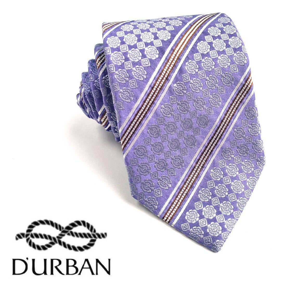 D'URBAN【ダーバン】イタリア製シルクネクタイ絹100％　小紋柄　ストライプライトパープル系