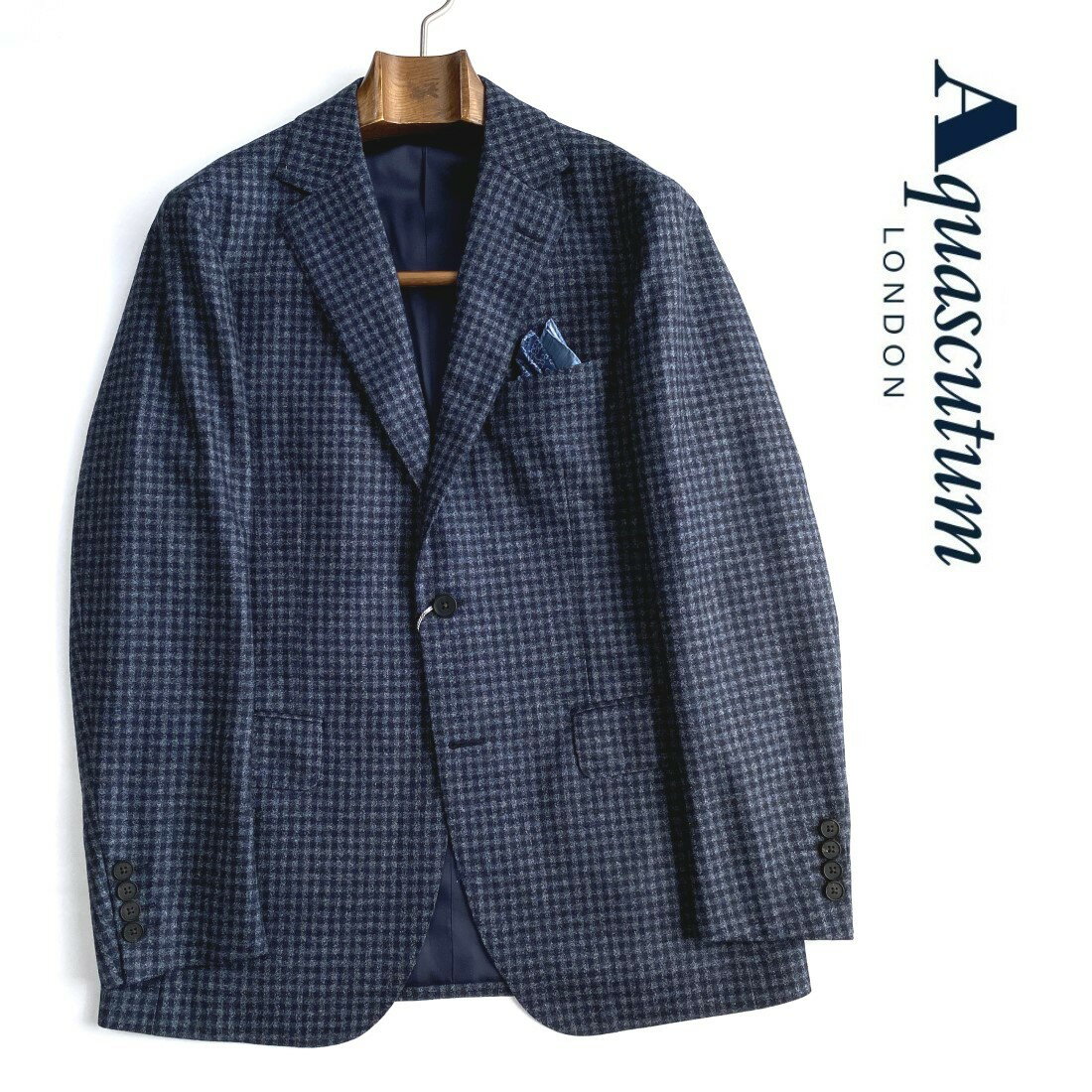 アクアスキュータム Aquascutum【アクアスキュータム】日本製メランジ調ウールジャケットMIXカラー　チェックネイビー×ブルー系総裏仕立て