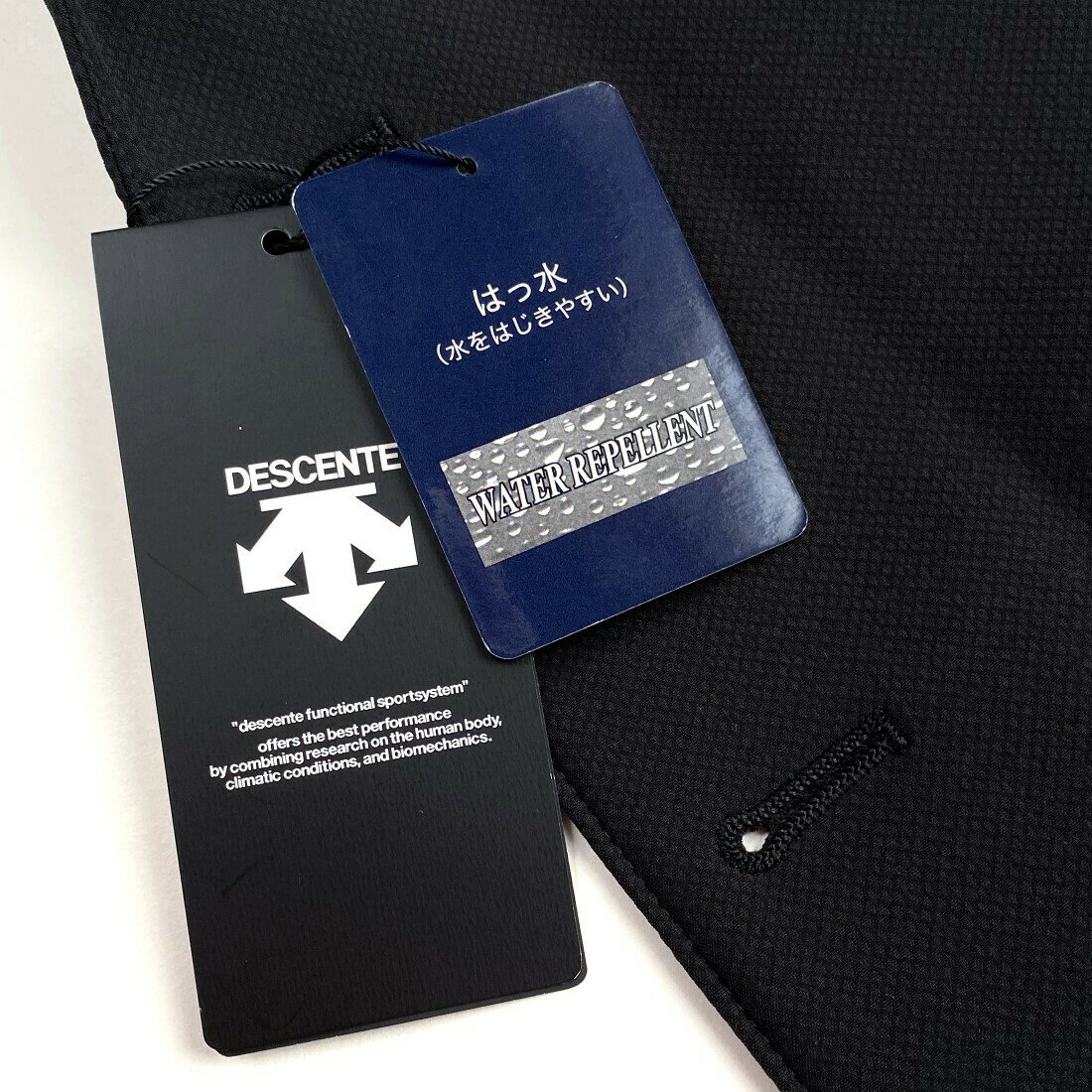 DESCENTE【デサント】ストレッチスーツ立体裁断撥水加工黒ブラック織柄総裏仕立て