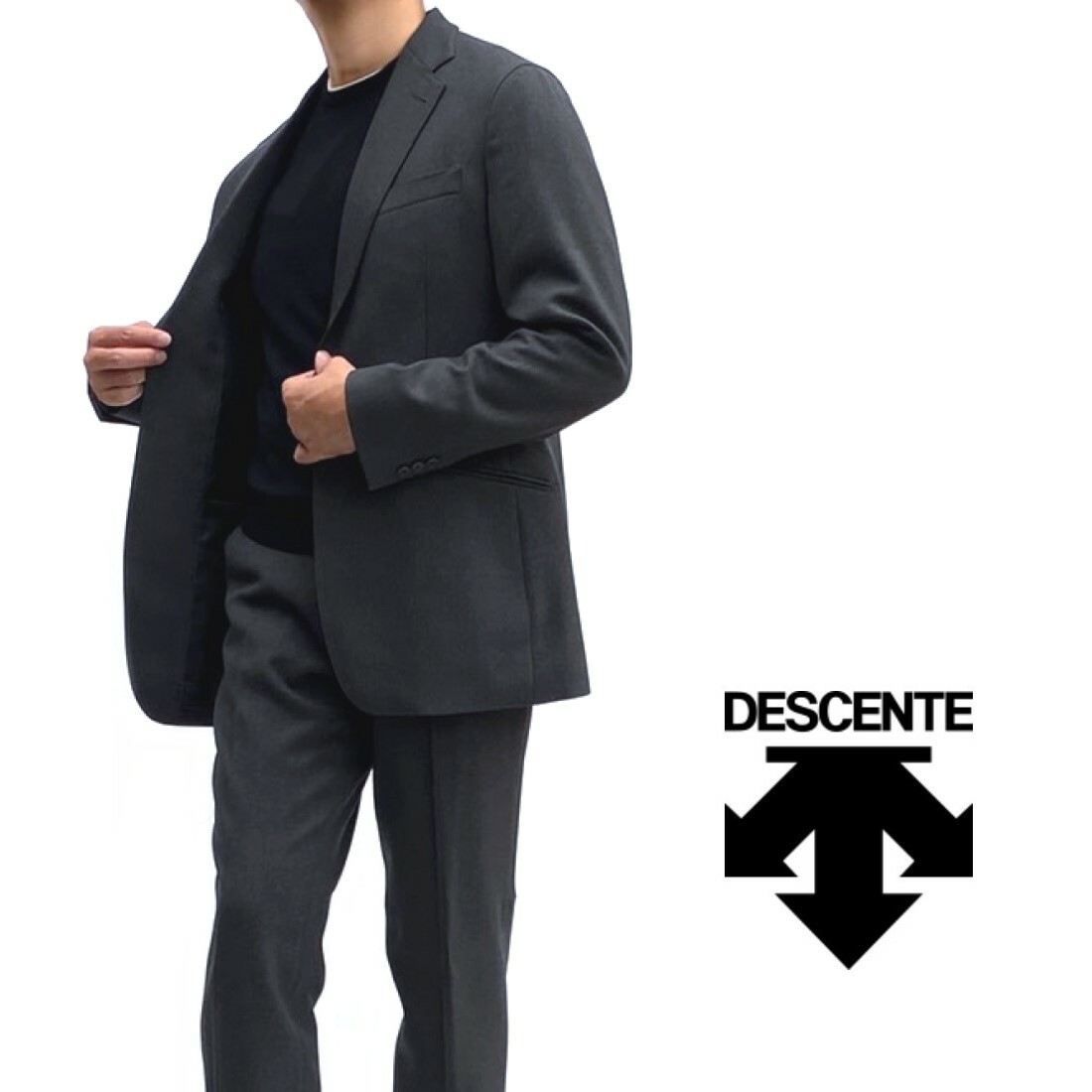 DESCENTE【デサント】ストレッチスーツ立体裁断織柄　グレー系総裏仕立て