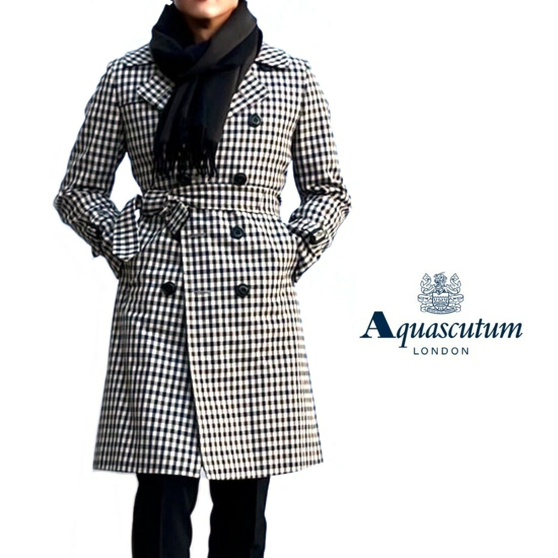 アクアスキュータム 洋服 メンズ Aquascutum【アクアスキュータム】定価165,000円（税込）日本製WELLINGTON トレンチコートクラブチェック　撥水加工34・36・38・40サイズ