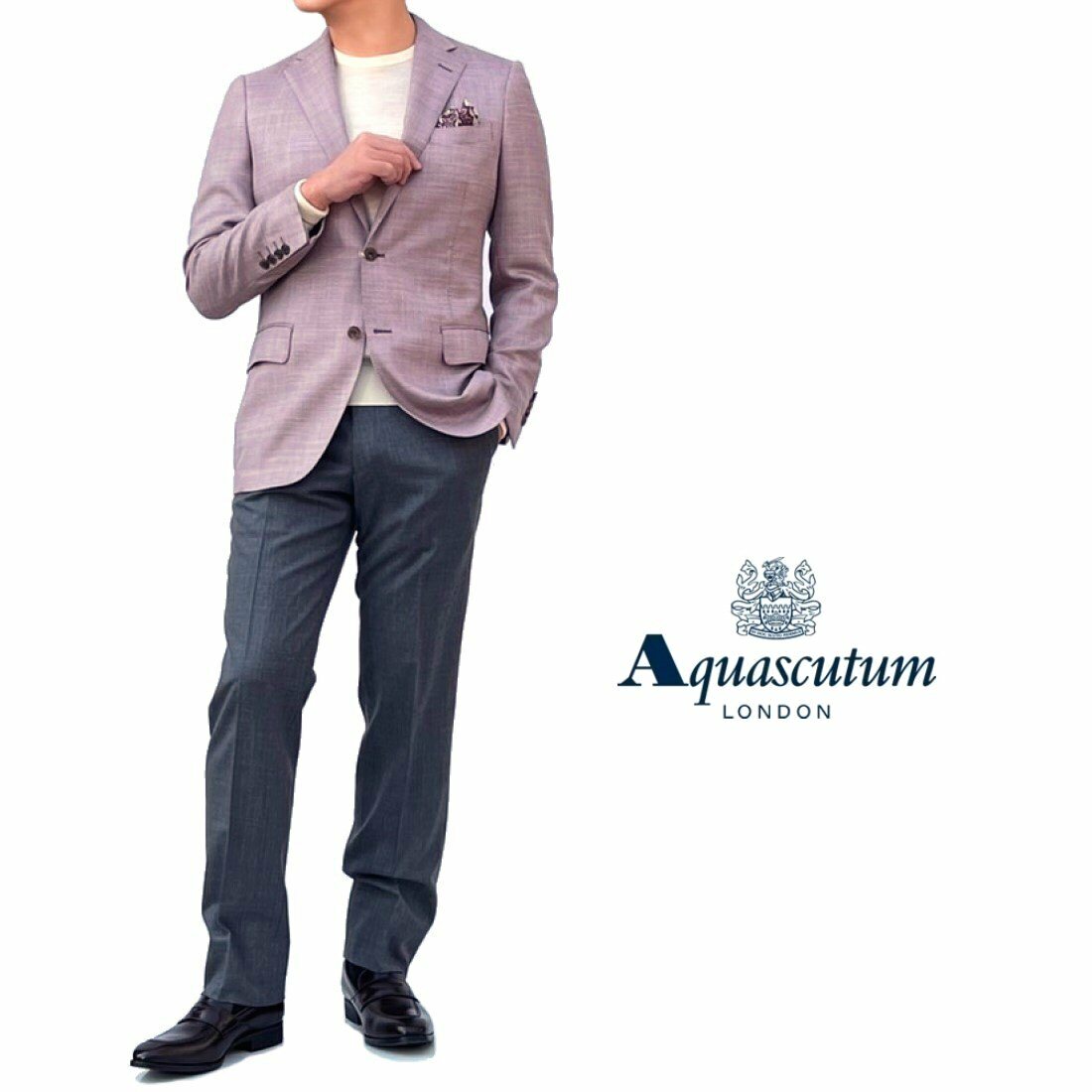 アクアスキュータム Aquascutum【アクアスキュータム】日本製（イタリア製生地使用）シルクリネン混ウールジャケットCERRUTI　ポップサック背抜き仕立て