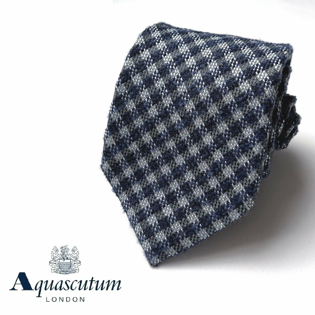 Aquascutum【アクアスキュータム】イタリア製ダイアゴナルチェックネクタイブルー系