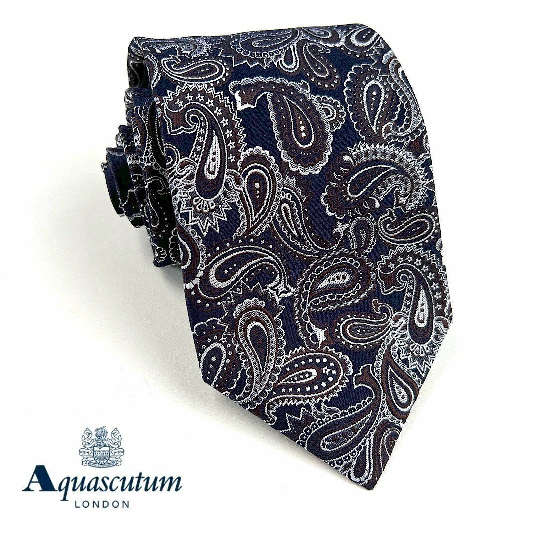 アクアスキュータム ネクタイ Aquascutum【アクアスキュータム】日本製シルクネクタイクラシカルベイズリーネイビー系　紺