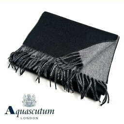 アクアスキュータム マフラー（メンズ） Aquascutum【アクアスキュータム】イタリア製カシミヤ100％カシミヤマフラーバイカラー　リバーシブルブラック×グレー