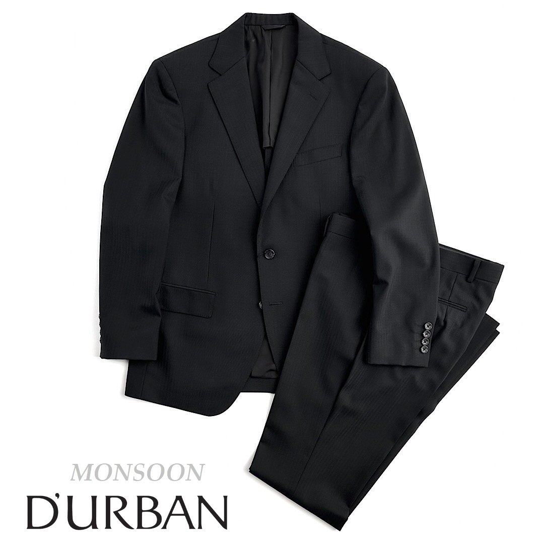 D'URBAN ombrare定価83,600円（税込）日本製（MADE IN JAPAN）シャドーストライプウールスーツMONSOON 清涼仕様 盛夏対応黒 ブラック 背抜き仕立てA4・AB4サイズ