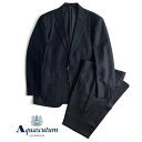 ≪サンプル品≫Aquascutum【アクアスキュータム】定価264,000円（税込）日本製（イタリア製生地使用）Prime Line～最高級ライン～ストライプウールスーツ ゼニア撥水加工 ネイビー×ブルーストライプ背抜き仕立て AB5サイズ