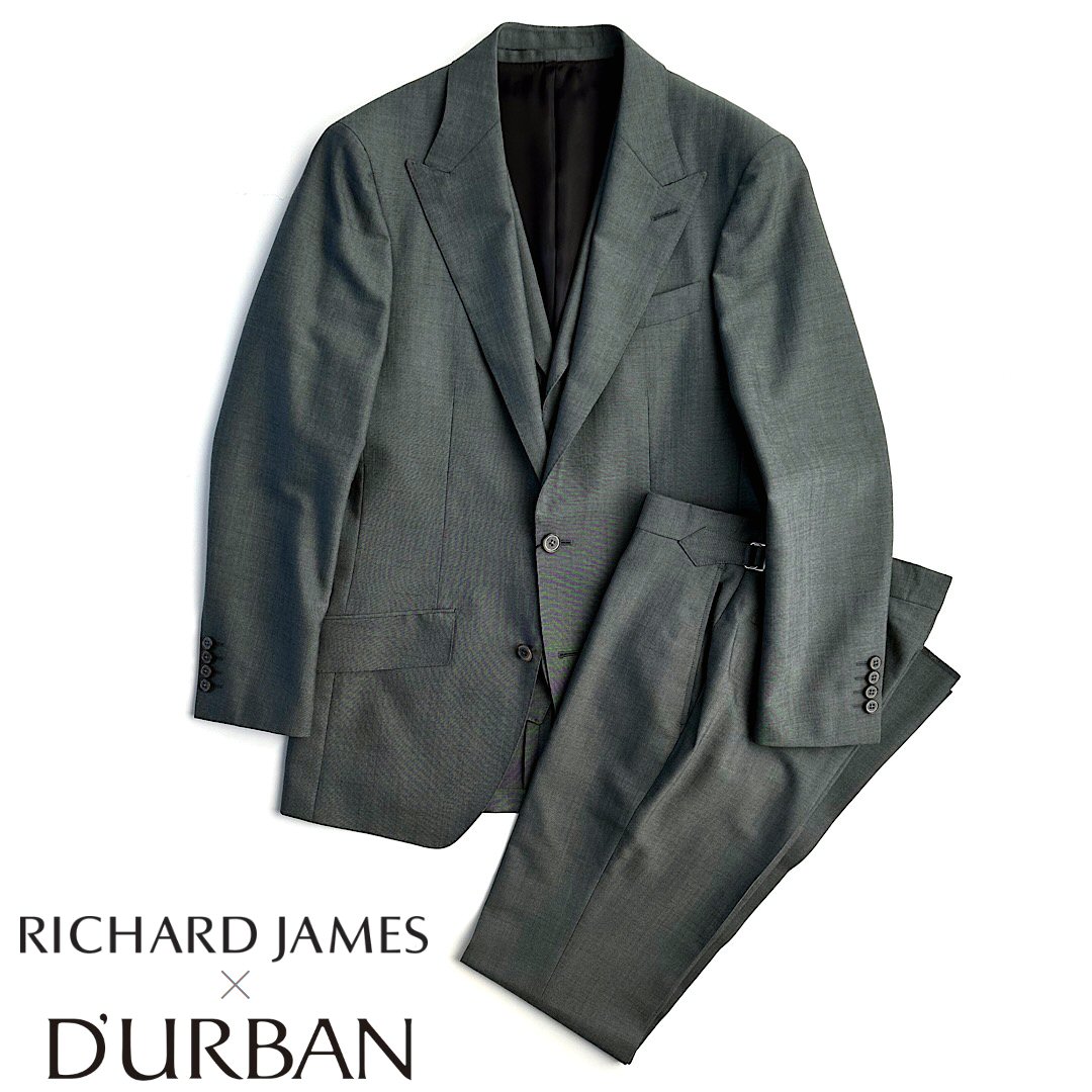 D'URBAN×Richard James124,300円（税込）日本製 スリーピーススーツモヘヤ混ウールスーツ セットアップ春夏 背抜き仕立て モスグリーンR36・R38・L36・L38・L40サイズ