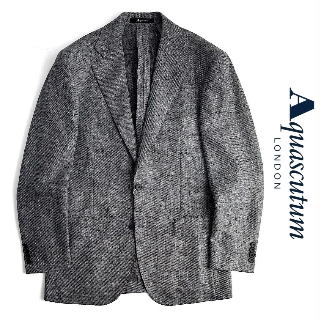 アクアスキュータム Aquascutum（アクアスキュータム）定価110,000円（税込）日本製 ウールリネンジャケットグレー 春夏 背抜き仕立てA7サイズ