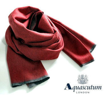 Aquascutum【アクアスキュータム】定価44,000円（税込）◆20％OFF◆イタリア製　カシミヤ100％カシミヤマフラーバイカラー　レッド×グレー