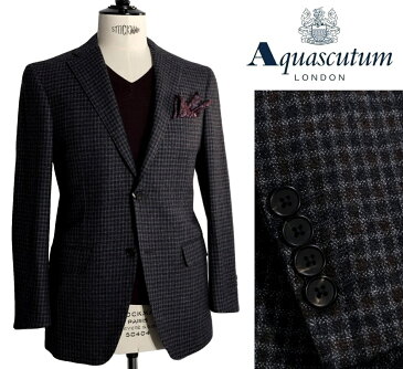 Aquascutum【アクアスキュータム】定価110,000円（税込）◆50％OFF◆シルク混ウールジャケットチェック柄ダークグレー×ボルドー系総裏仕立て