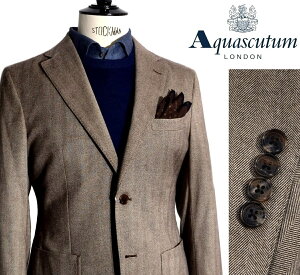 Aquascutum【アクアスキュータム】定価88,000円（税込）◆60％OFF◆日本製ヘリンボーンジャケットブラウン系　背抜き仕立て