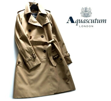 Aquascutum【アクアスキュータム】日本製レディーストレンチコート脱着可能ウールライナー付きハニーベージュ