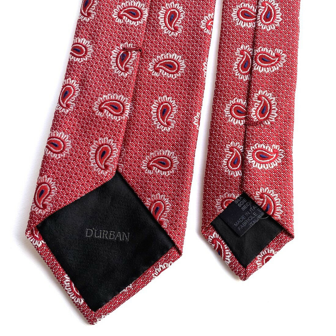 D'URBAN【ダーバン】イタリア製シルクネクタイ絹100％　ペイズリー柄レッド系
