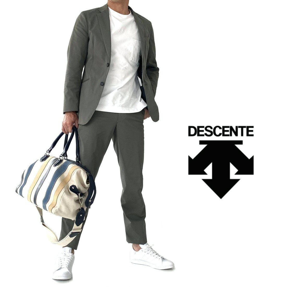 DESCENTE【デサント】ストレッチスーツカーキ系メッシュ裏地　立体裁断ウォッシャブル　家庭洗濯可オールシーズン仕様A4・AB4・YA4・YA5・YA6