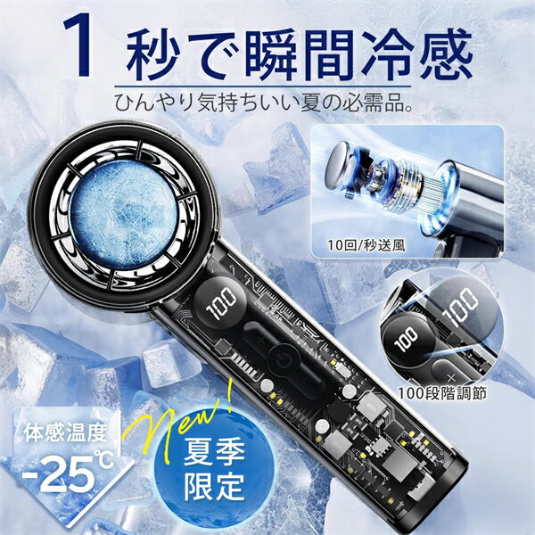 携帯扇風機 Type-C急速充電 超軽量 透明デザイン クーラー機能 持ち運びに便利携帯ファン 手持ち & 卓上 暑さ対策 3000mAh 大容量 長時間稼働 オフィス アウトドア スポーツ 花火大会 2
