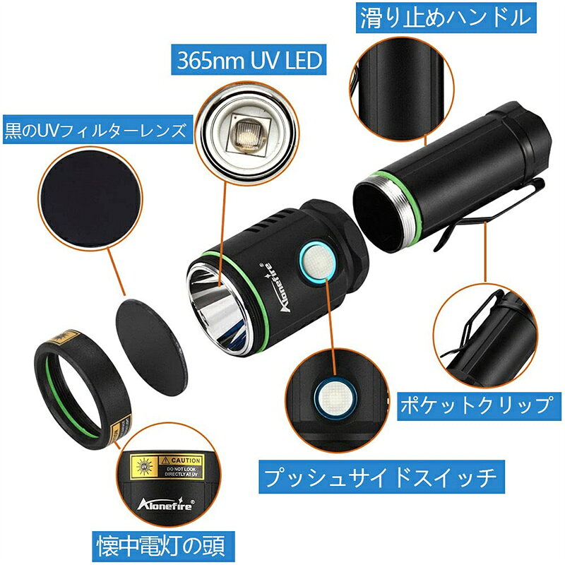 12W 紫外線 ブラックライト 強力 UV LED ライト 波長365nm USB充電式 アニサキスラ...