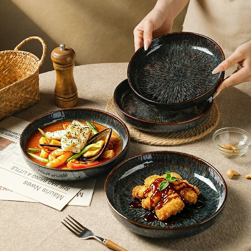 乐天商城 - SALE！【2026新登場】放射線柄 窯変釉 プレート 皿 おしゃれ 和食器 洋食器 兼用 レンジ可 食洗機対応 モダン カフェ風 おもてなし おうちカフェ ディナープレート 陶器 お皿
