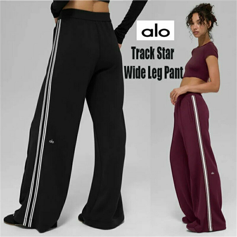 Rakuten - ★ALO Yoga★ Track Star Wide Leg Pant (Regular) トラックスターワイドレッグパンツ レギュラーサイズ Black Burgundy 2カラー 2色 ファッション かわいい おしゃれ ヨガ スポーティー おでかけ セットアップ可能 コーデ ボトムス パンツ トレーニング 日常使い 柔らかい