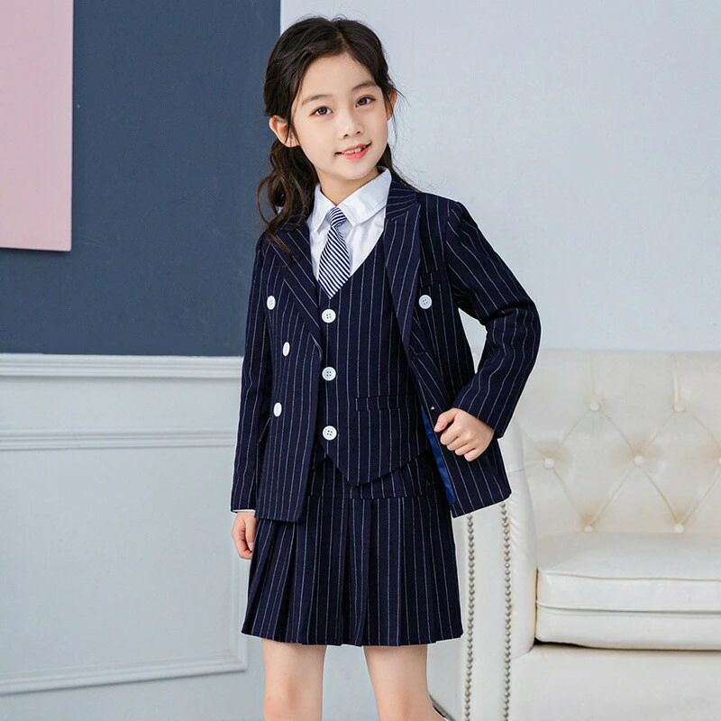 Rakuten - 子供スーツ 女の子 フォーマル 入学式 ジャケット フォーマルスーツ 子供服 スカートスーツ ネクタイ付き 女の子スーツ ジュニア服 セットアップ ベスト付き ストライプ 子供服 ジュニア 入園式 卒園式 卒業式 結婚式 発表会 演奏会 ピアノ 七五三 子供用 上下 冠婚葬祭