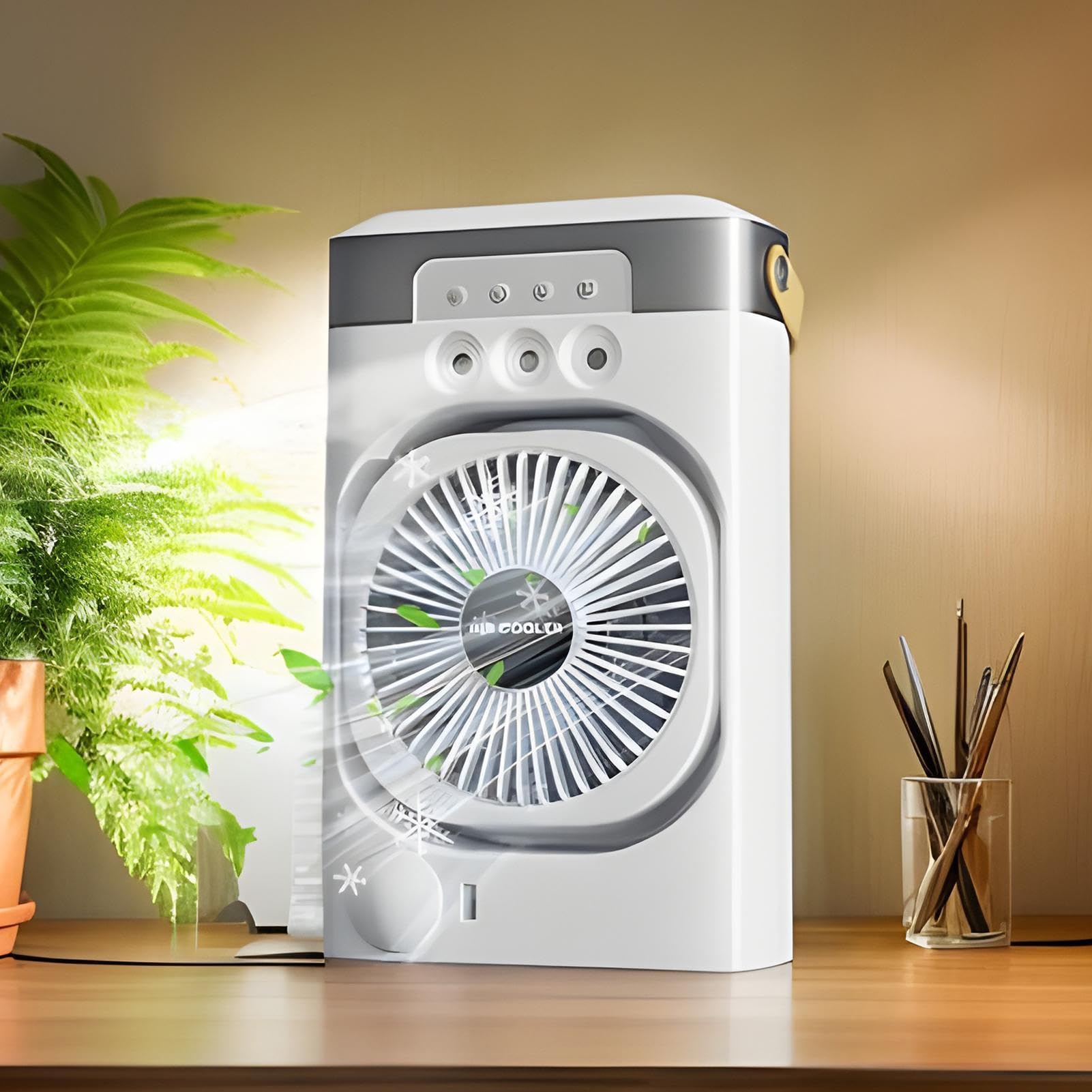Rakuten - エアコンファン、パーソナルAC - 空気冷却ファンUSB電源,7色の夜間光、キュービクルアクセサリー用のデスク加湿器