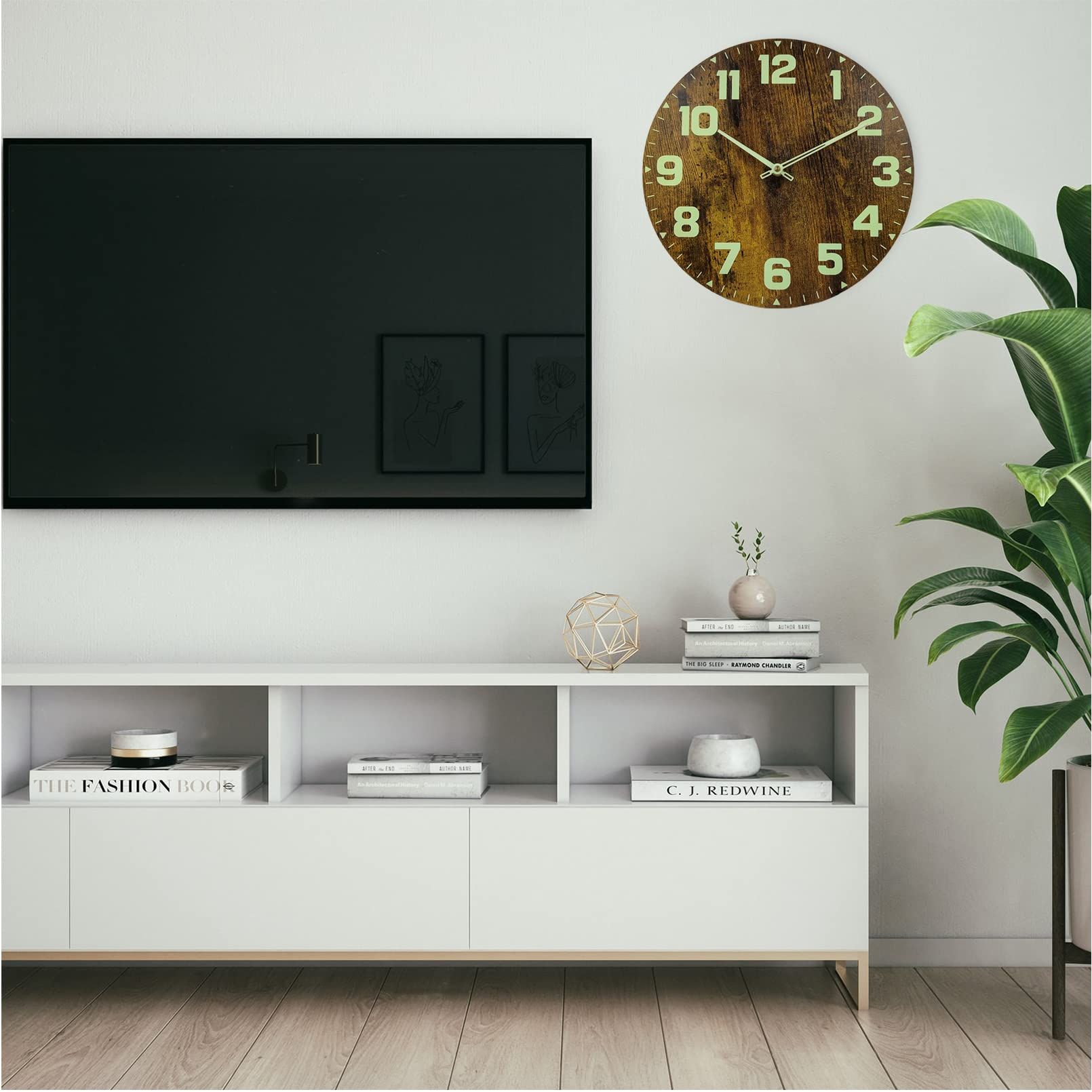 Rakuten - 壁掛け時計 電波 木製 夜光 電波時計 壁掛け 静音 自動受信 掛け時計 おしゃれ 暗くなると自動で光る時計 インテリア かけ時計 寝室 リビング 部屋飾り