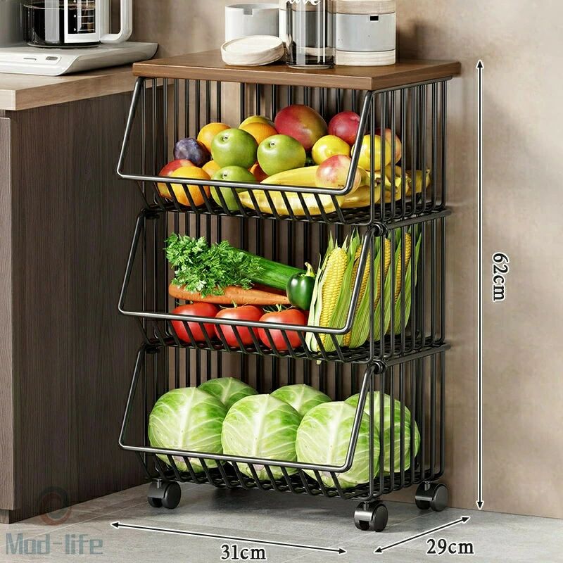 Rakuten - キッチンワゴン 収納ラック 多層式 移動式 野菜収納 スリム 省スペース