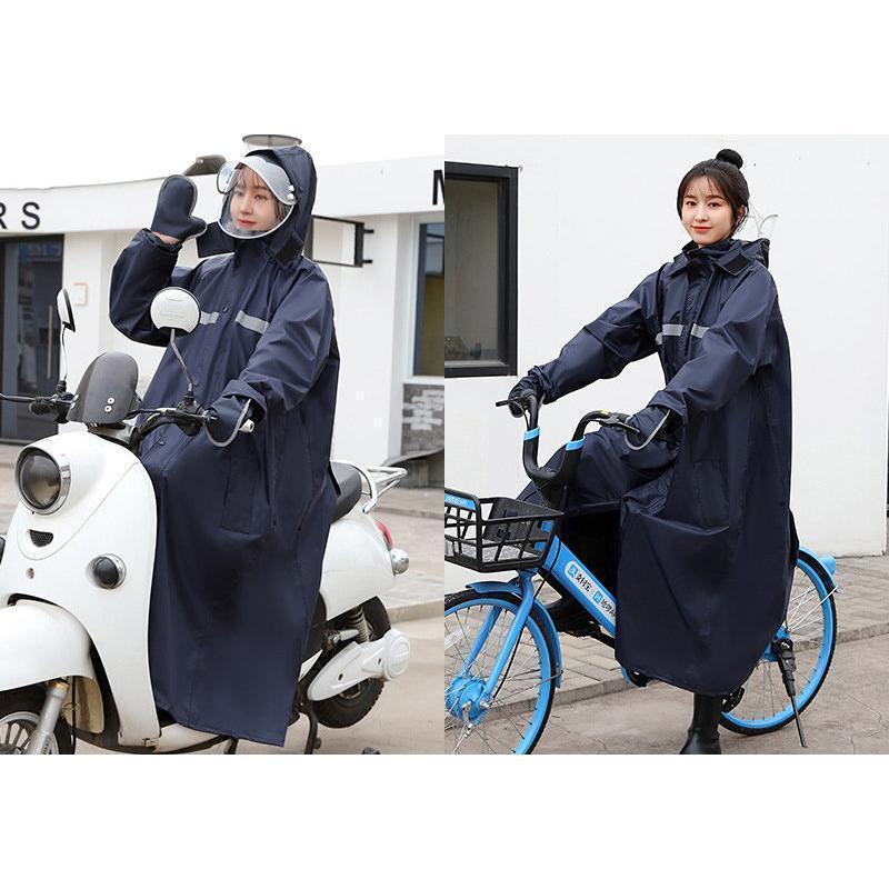 \/レインコート 自転車 レインウェア ロングタイプ カッパ レディース メンズ ダブルバイザー 通勤 通学 ハンドカバー 反射テープ 合羽 2