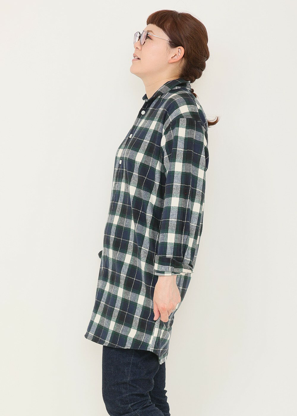 起毛タータン ロングシャツ
