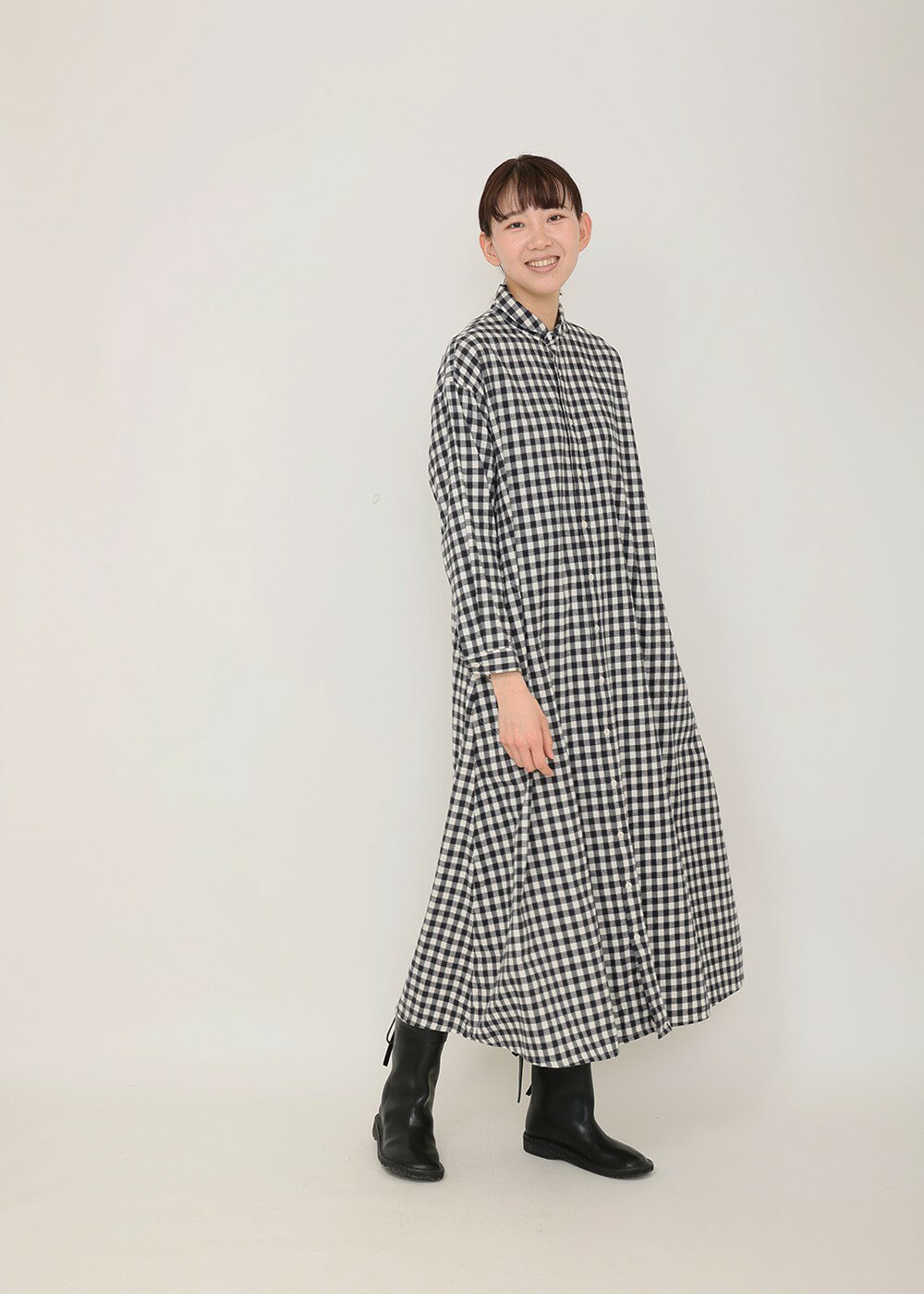 コットンギンガム フレアーワンピース